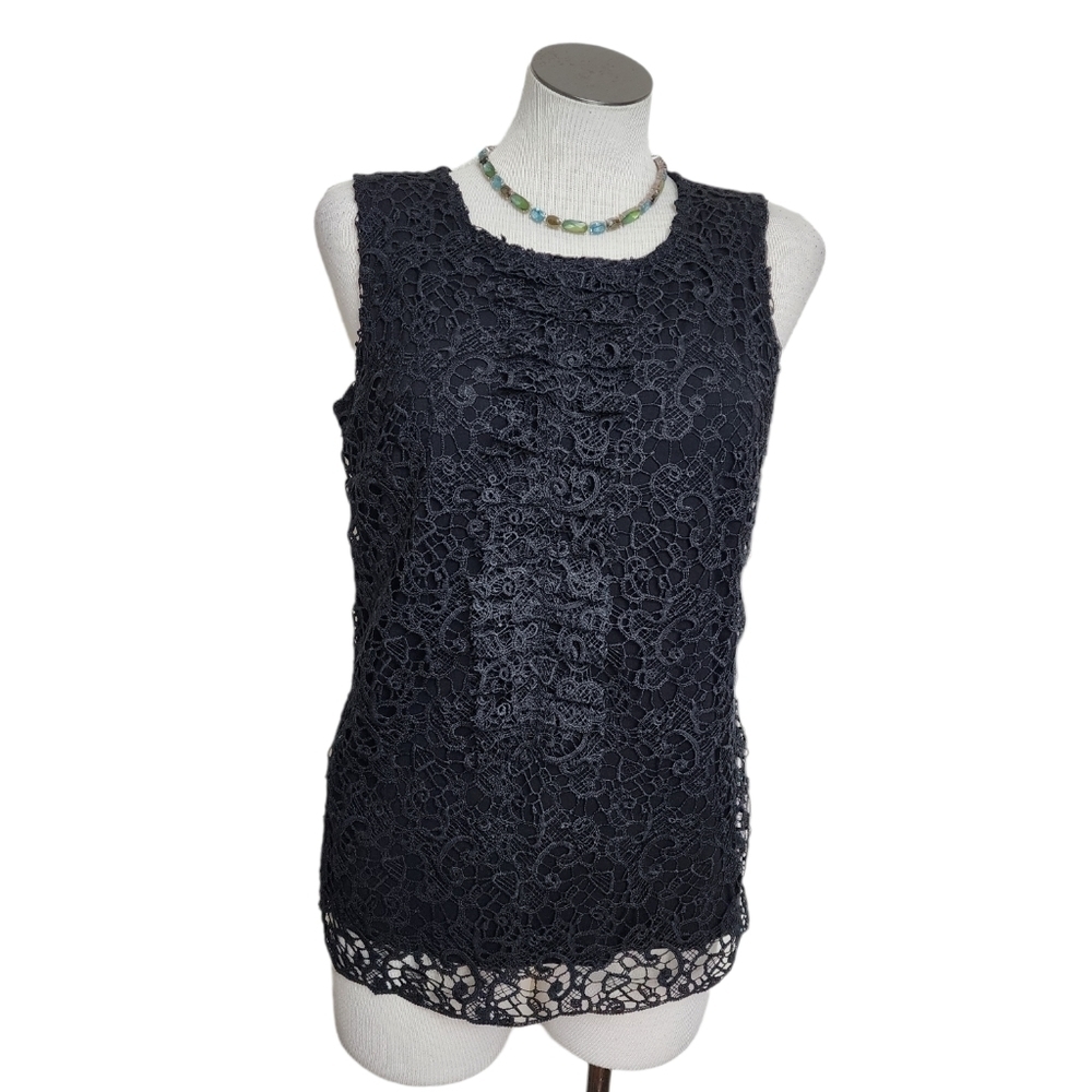 INC Black Lace Front Scoop Neck Sleeveless Fully Lined  Women's Top Size M